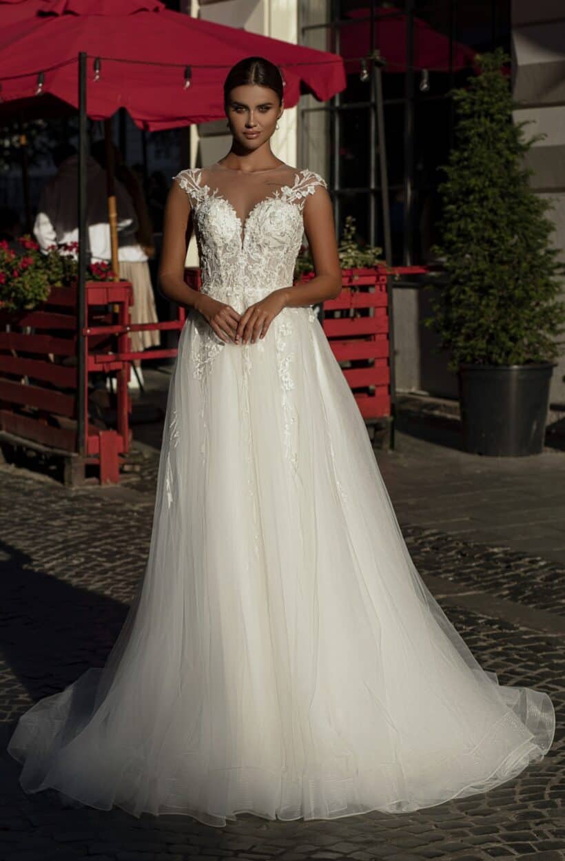 924-1 Wedding dress Lady Di Bride zárt nyakú szalagavató ruha