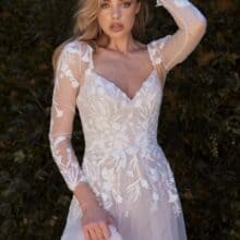 LANE_EY237_SPAGHETTI STRAP ALINE WEDDING DRESS WITH LACE APPLIQUE AND DETACHABLE ILLUSION JACKET_EVIE YOUNG BRIDAL 237