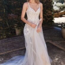 LANE_EY237_SPAGHETTI STRAP ALINE WEDDING DRESS WITH LACE APPLIQUE AND DETACHABLE ILLUSION JACKET_EVIE YOUNG BRIDAL 247