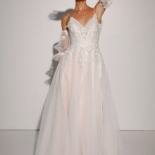 A-vonalú menyasszonyi ruha spagettipánttal