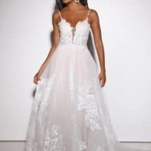 A-vonalú menyasszonyi ruha spagettipánttal