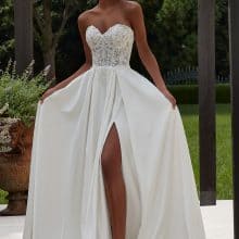 szatén A vonal menyasszonyi ruha zsebbel