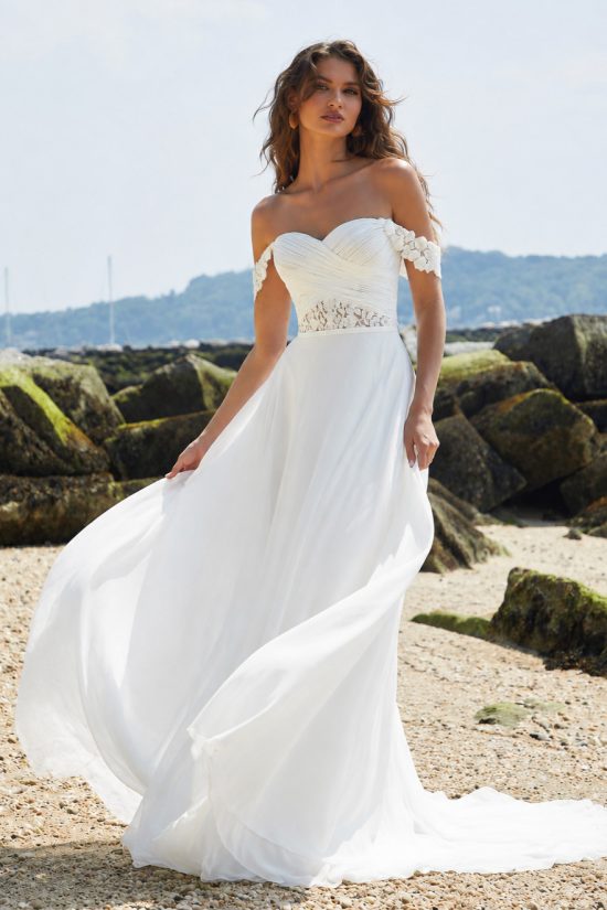 Boho 1 Chiffon A-vonalú menyasszonyi ruha